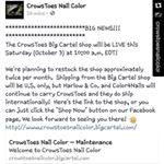  #Repost @crowstoesnailcolor with @repostapp. ・・・ Great news! ⏰The #CrowsToes Big Cartel site will be LIVE & open for US shipping on SATURDAY, OCT 3rd at 10am EDT! ⏰ Crowstoesnailcolor.bigcartel.com @harlowandco & @color4nails will continue to provide a selection of the #crowstoesnailcolor catalog and international shipping for our overseas friends! #crowstoesminions #indiepolish411 #indienailpolish #supportindiepolish #itrustindiepolish 