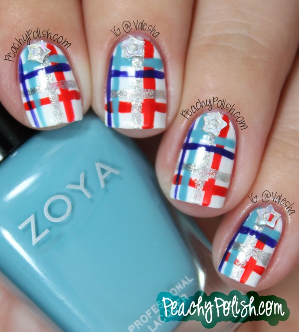 4th of July Plaid Nail Art - Peachy Polish