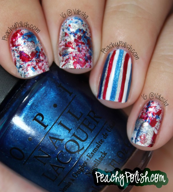 4th of July Splattered & Striped Nail Art - Peachy Polish