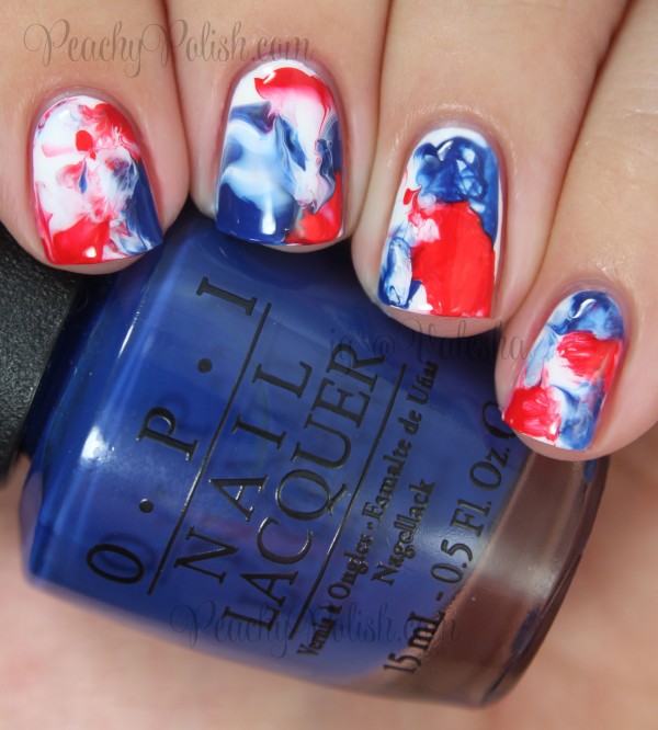 4th of July Dry Marbled Nail Art | Peachy Polish