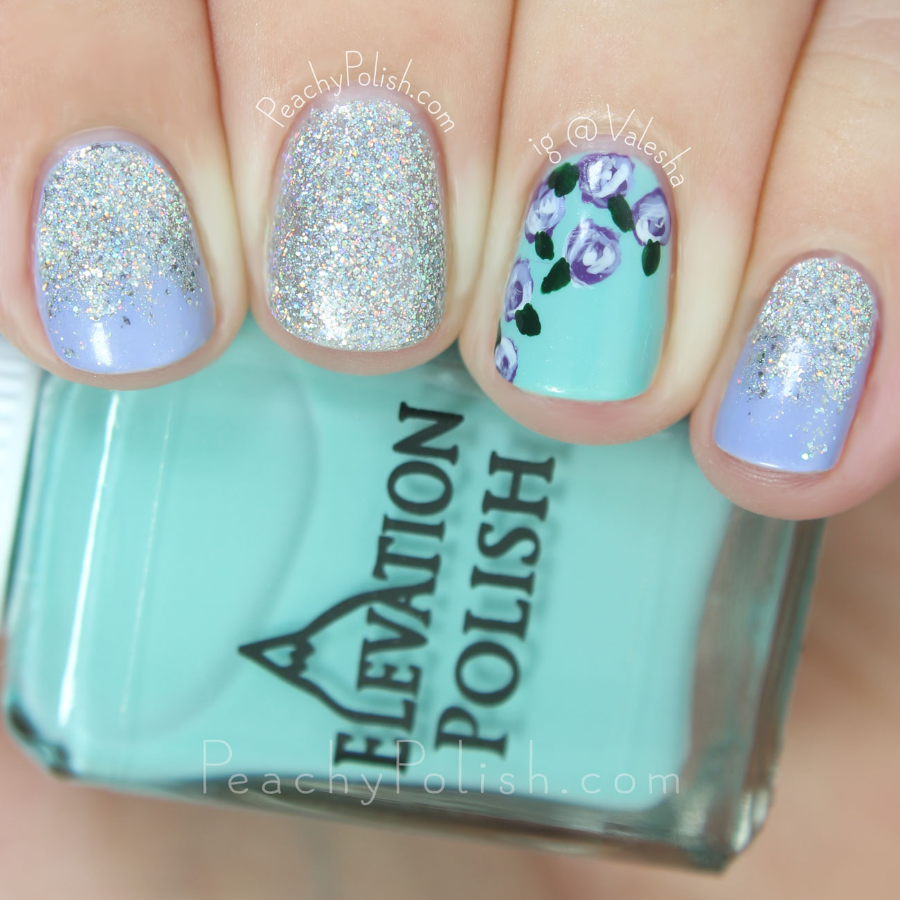 Purple Posies & Glitter | Peachy Polish