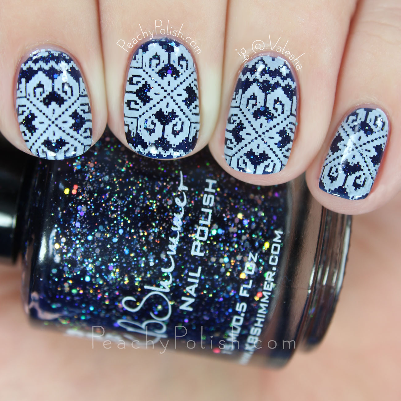 Blue Christmas Sweater Stamping | Peachy Polish