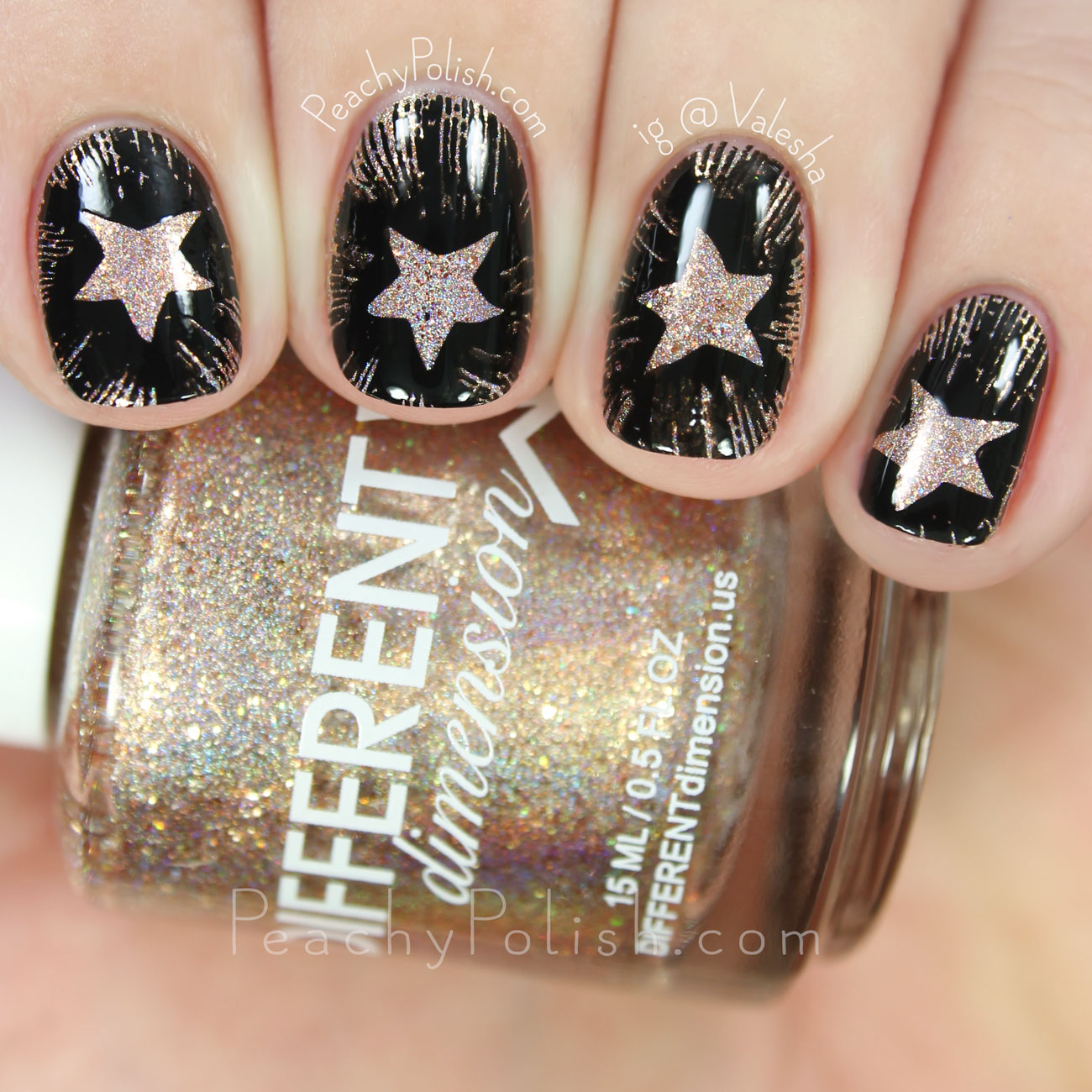 Gold & Black Shining Star Stamping | Peachy Polish