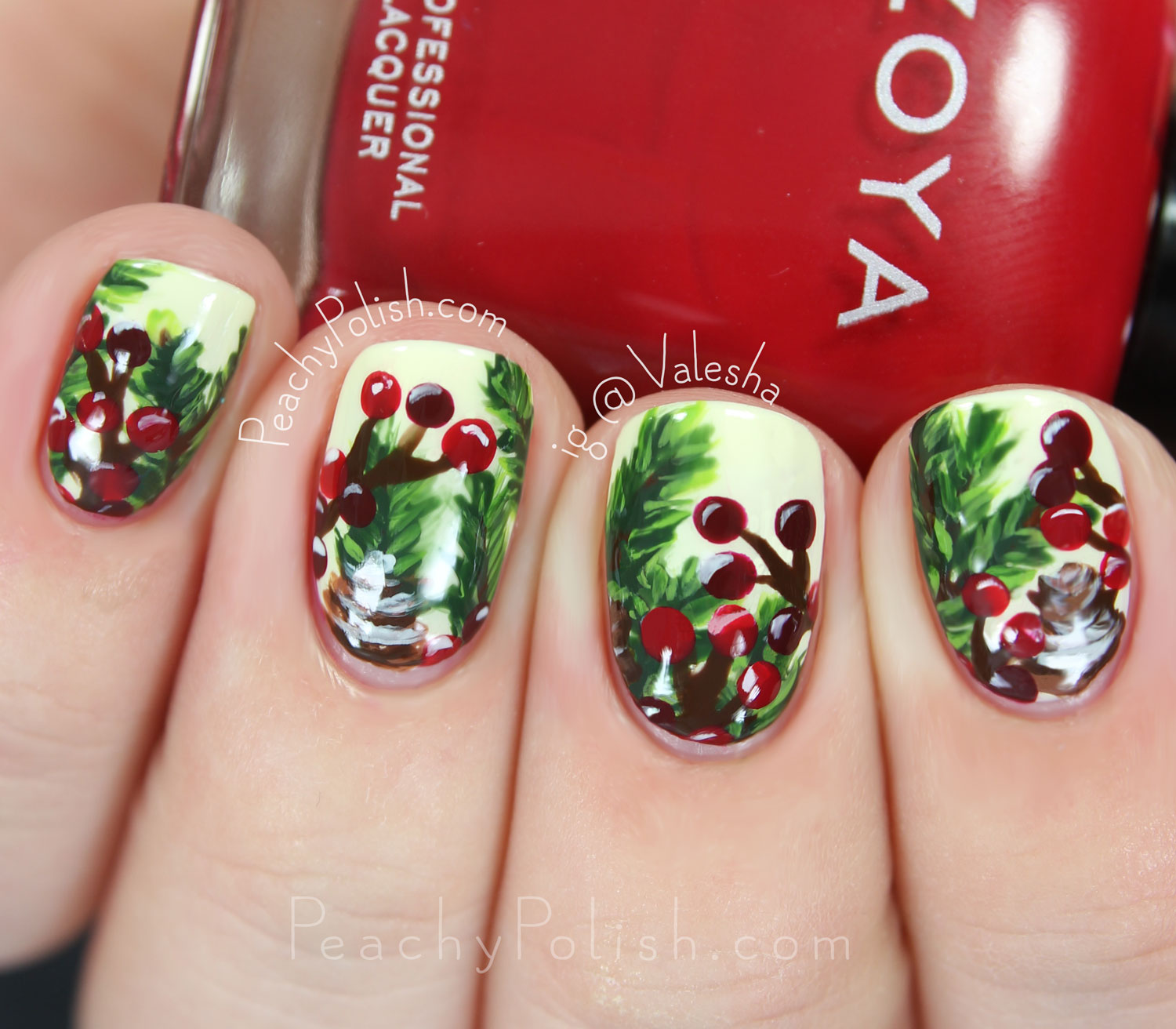 Pine & Berry Nail Art | Peachy Polish