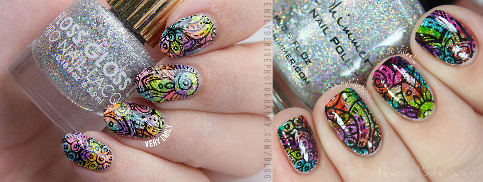 Rainbow Glitter Stamping | Very Emily & Peachy Polish