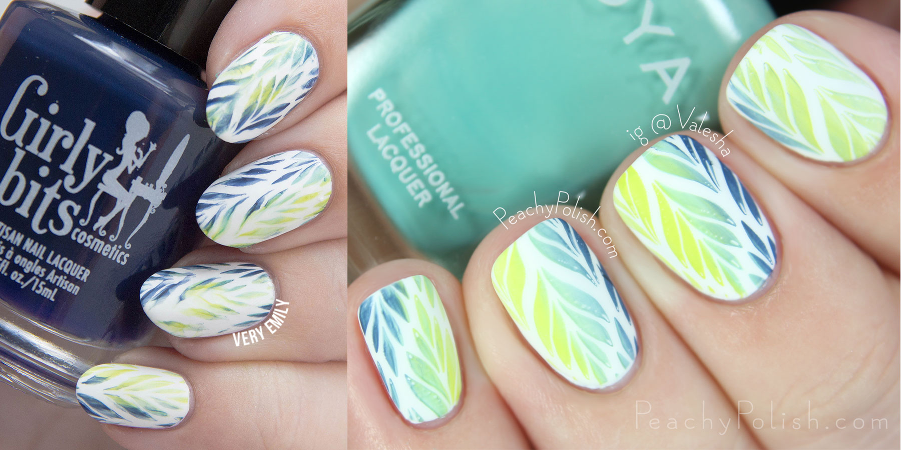 Watercolor Leaf Stamping | Very Emily & Peachy Polish